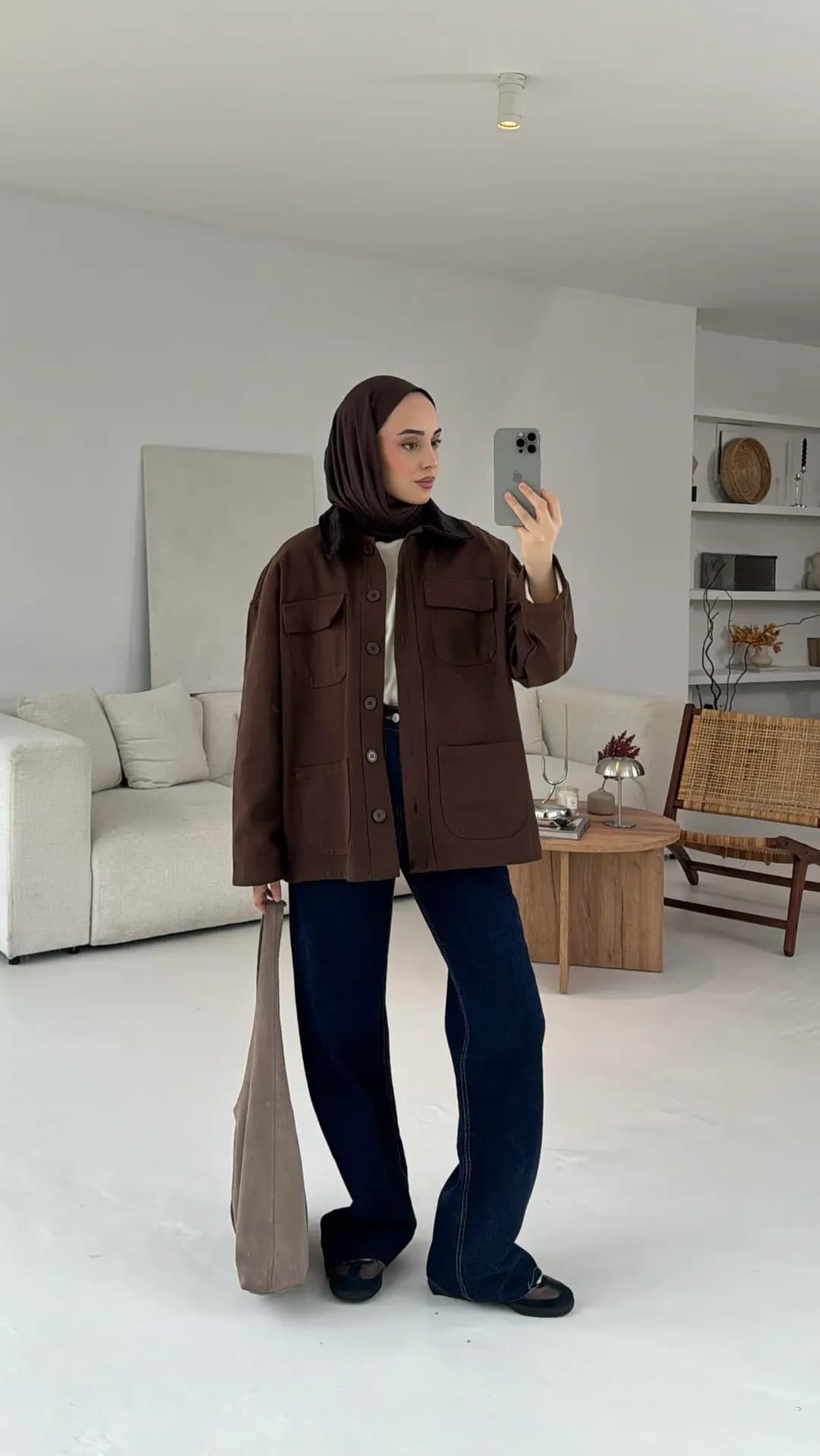 Kadife Yaka Cep Detaylı Ceket Kahve
