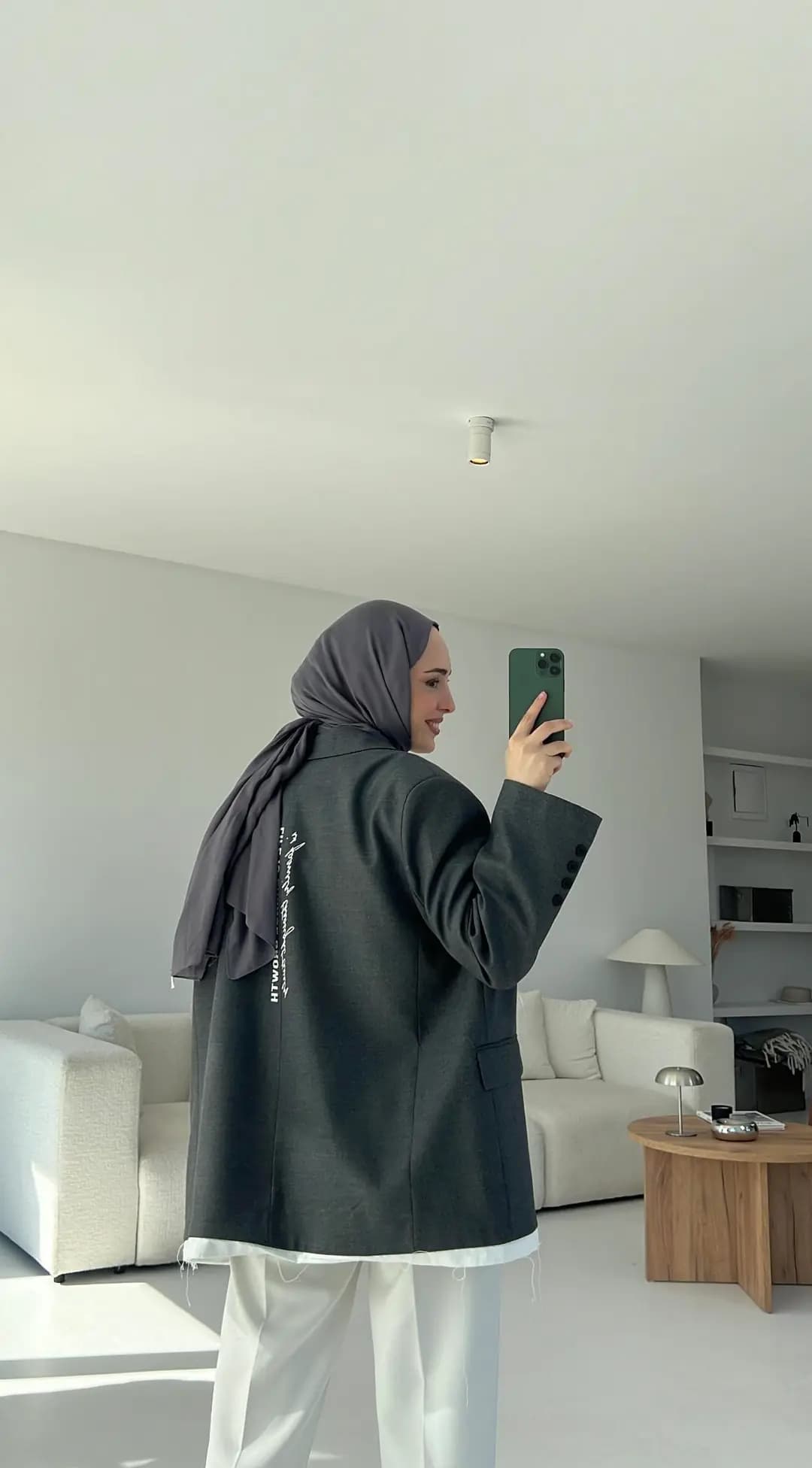 Arkası Baskılı Blazer Ceket Antrasit