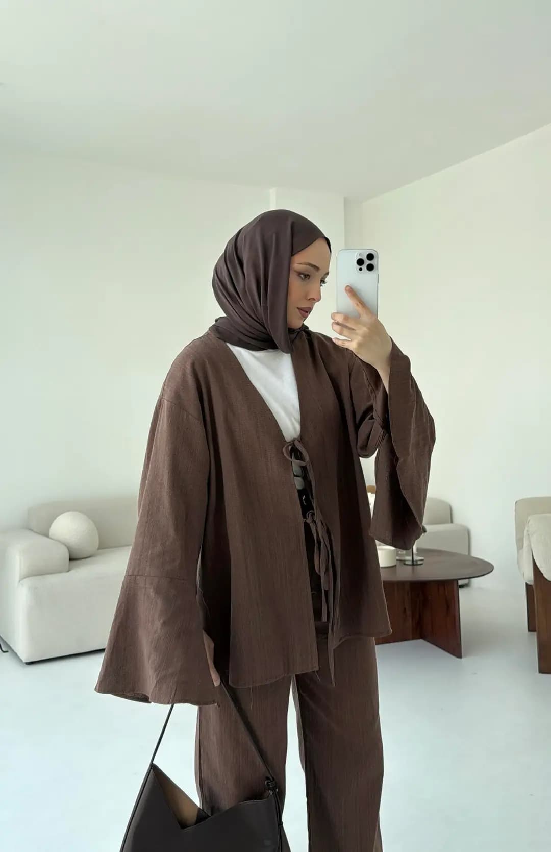 Pantolonu Deri Kemerli Kimono Takım