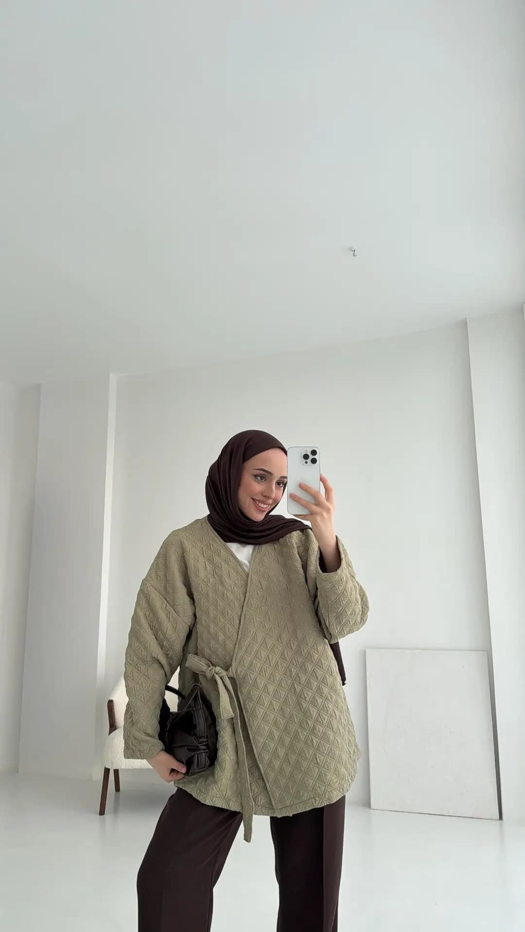 Yandan Bağlamalı Kapitone Ceket Çağla
