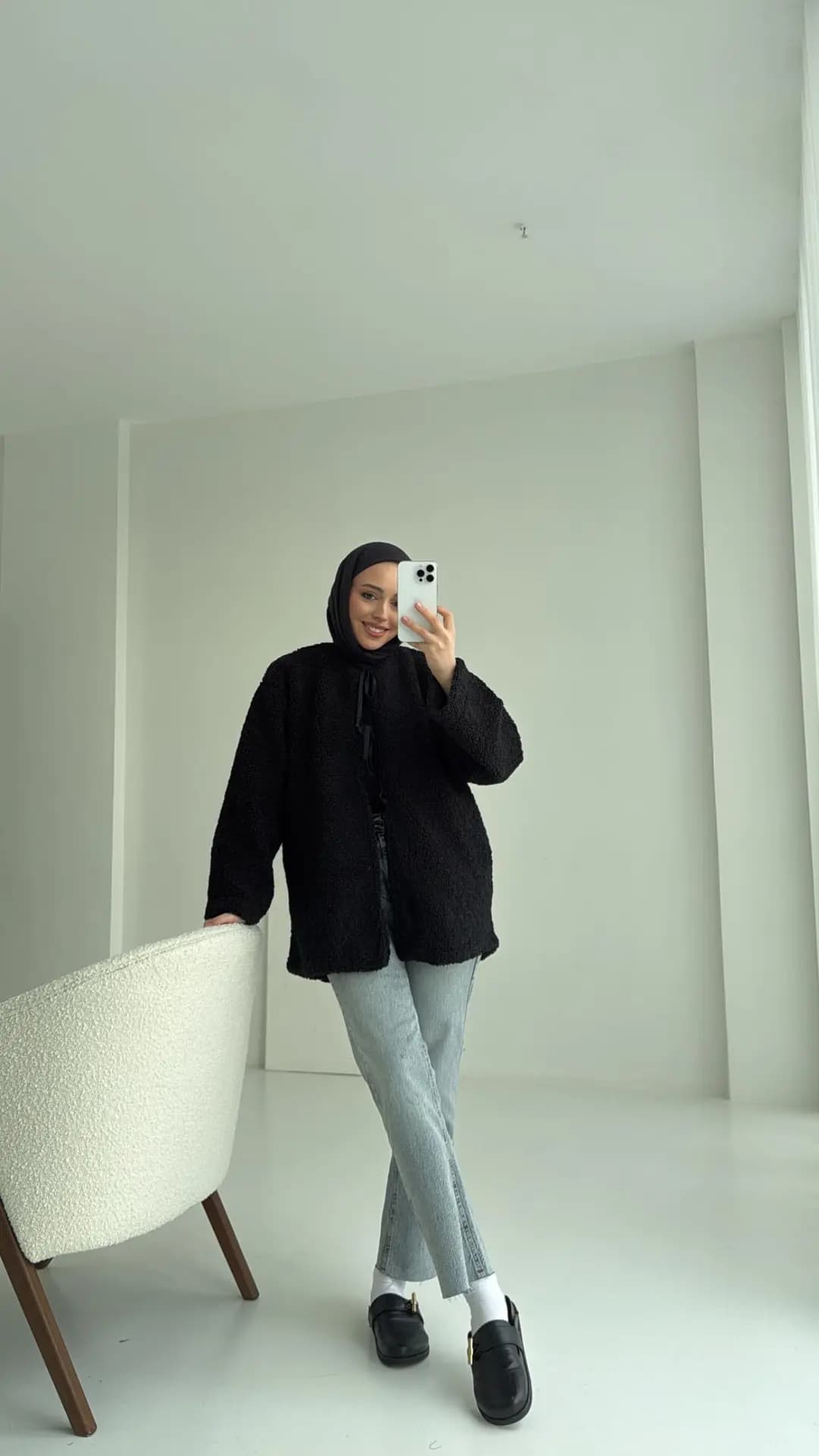 Teddy Bağlamalı Ceket Siyah