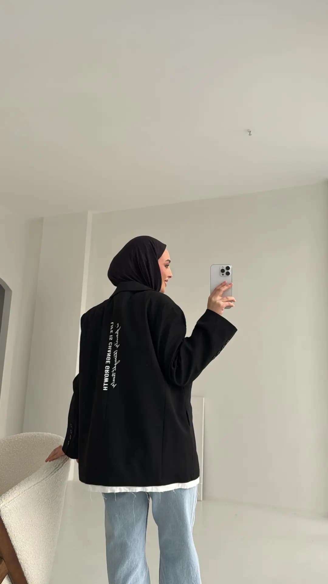 Arkası Baskılı Blazer Ceket Siyah