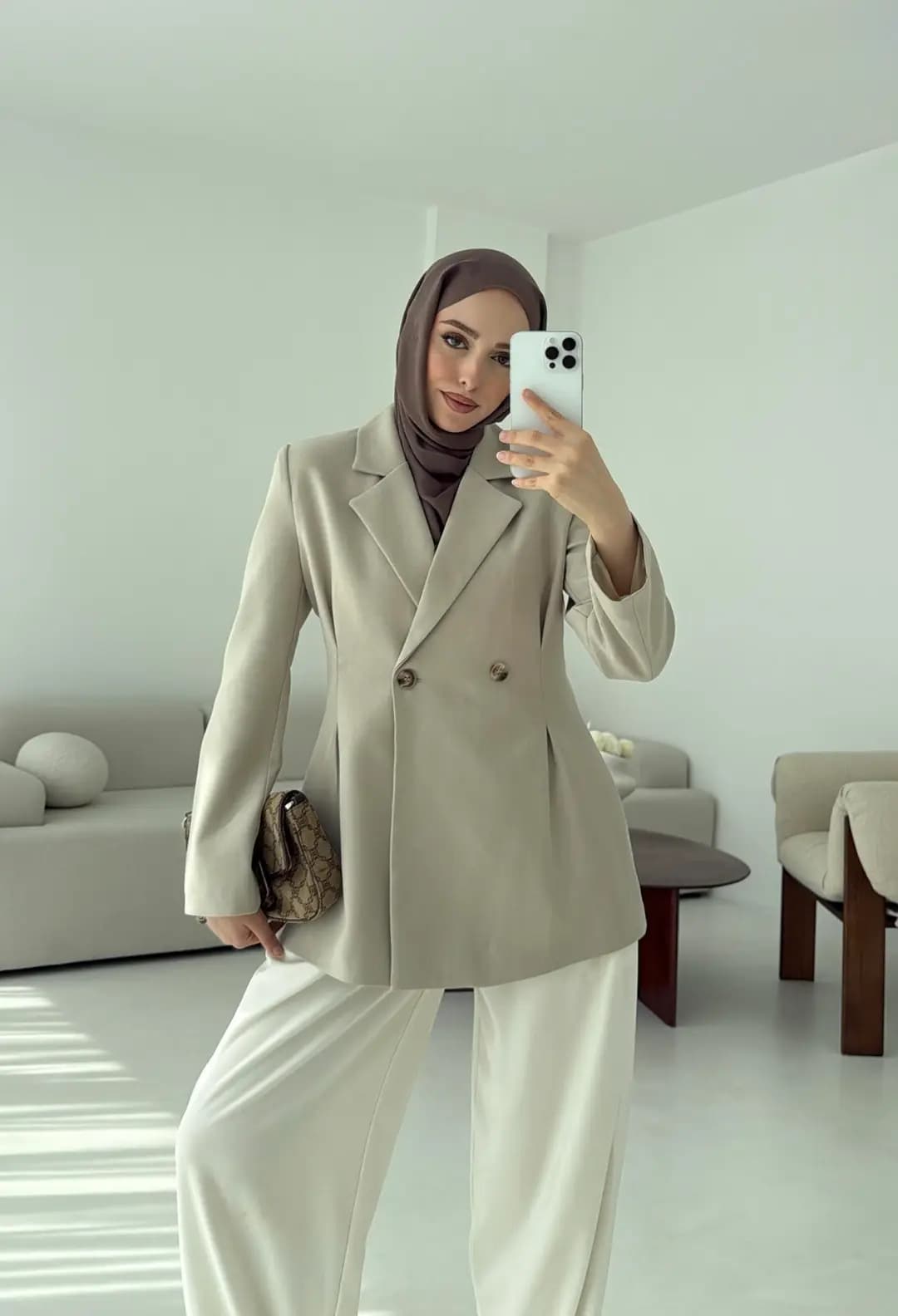 Pile Detay Blazer Ceket Taş