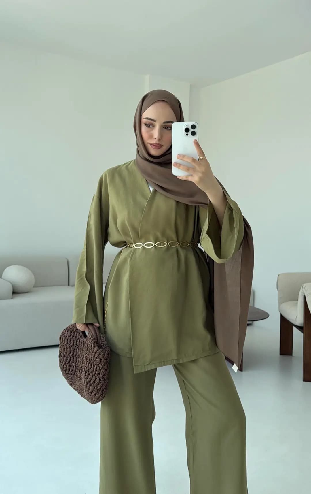 Bluz Biyeli Pantolon Takım Olive