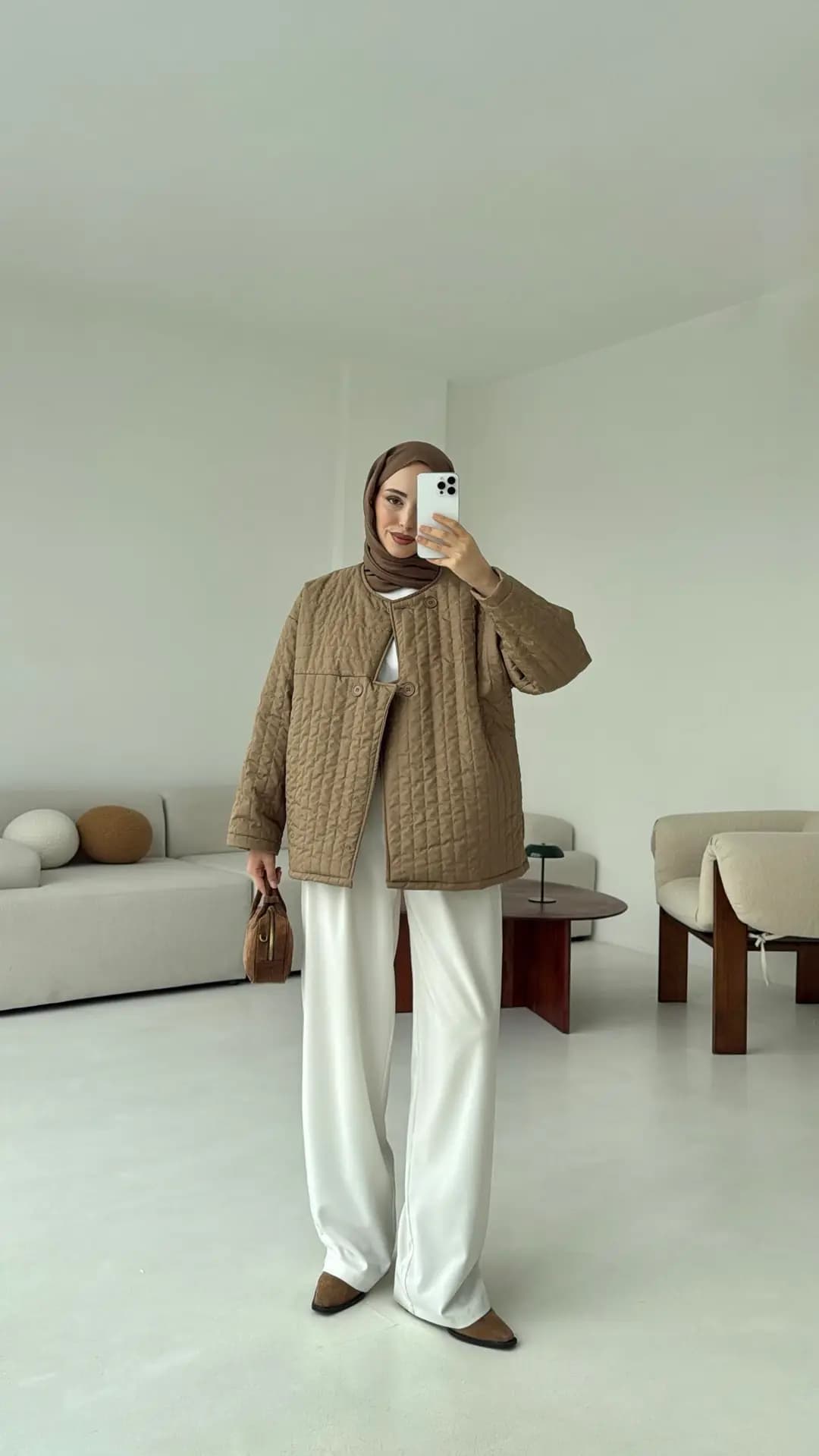 Kapitone Astarlı Ceket Acık Kahve