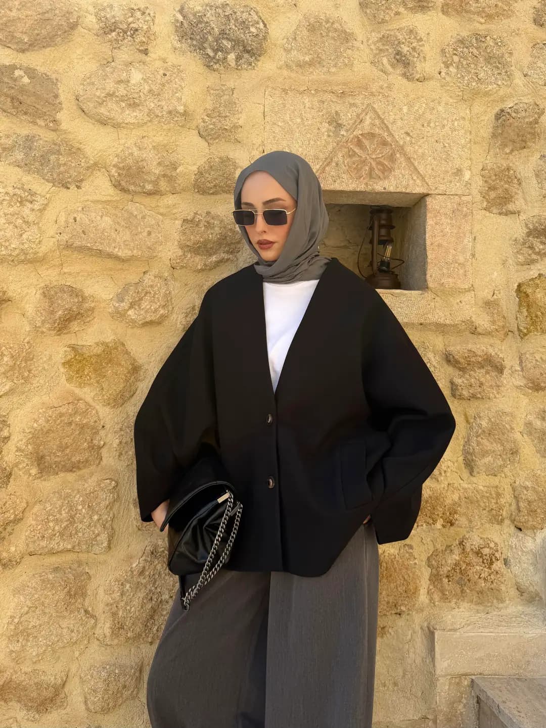 Soft Oversize Kaşe Kaban Siyah