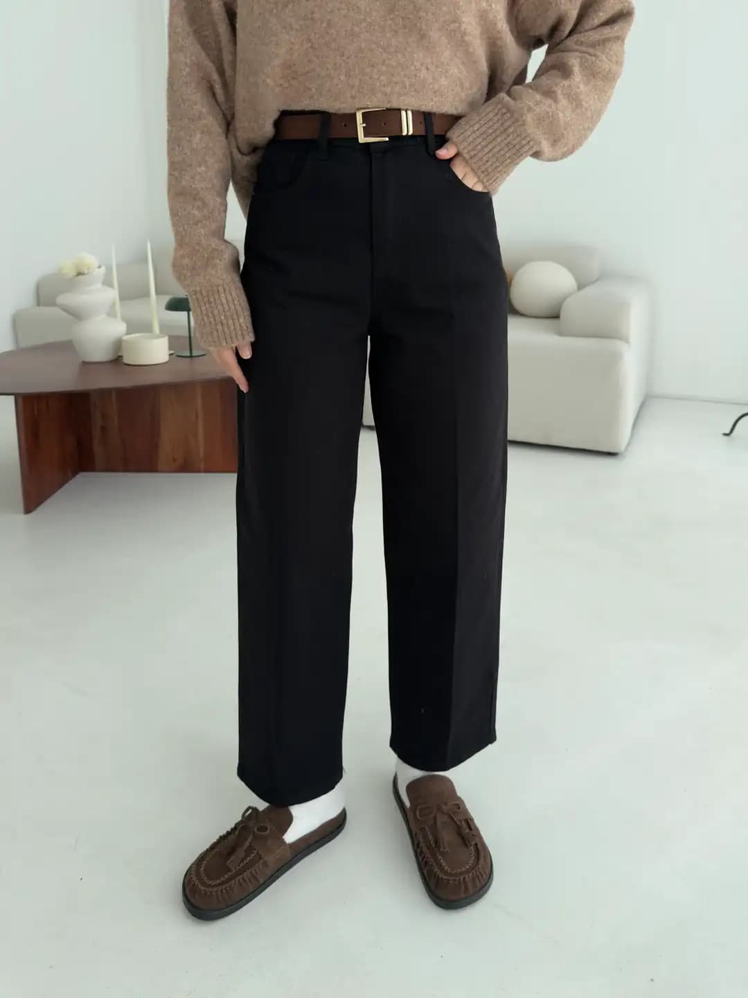 Siyah Kemerli Mom Jean