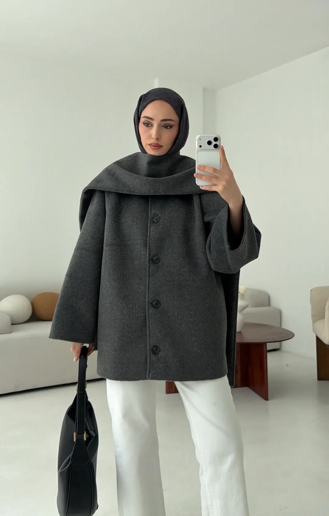 Atkılı Kaşe Kaban Gri