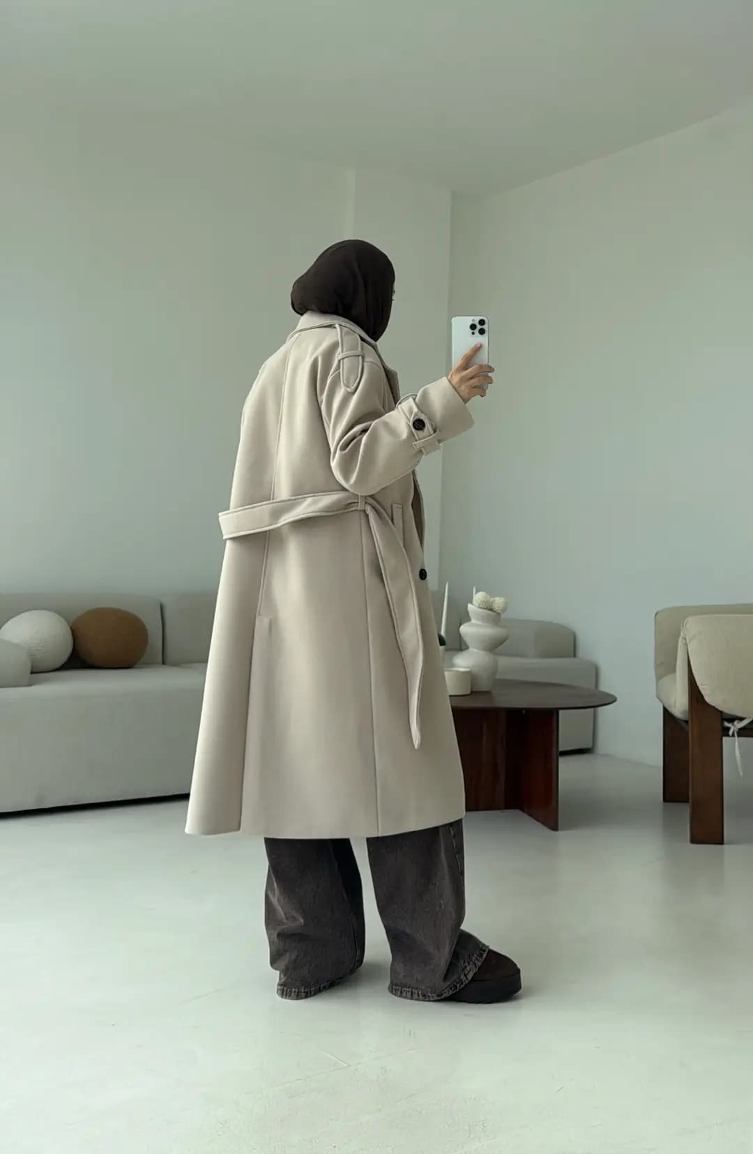Premium Uzun Kaşe Kaban Bej