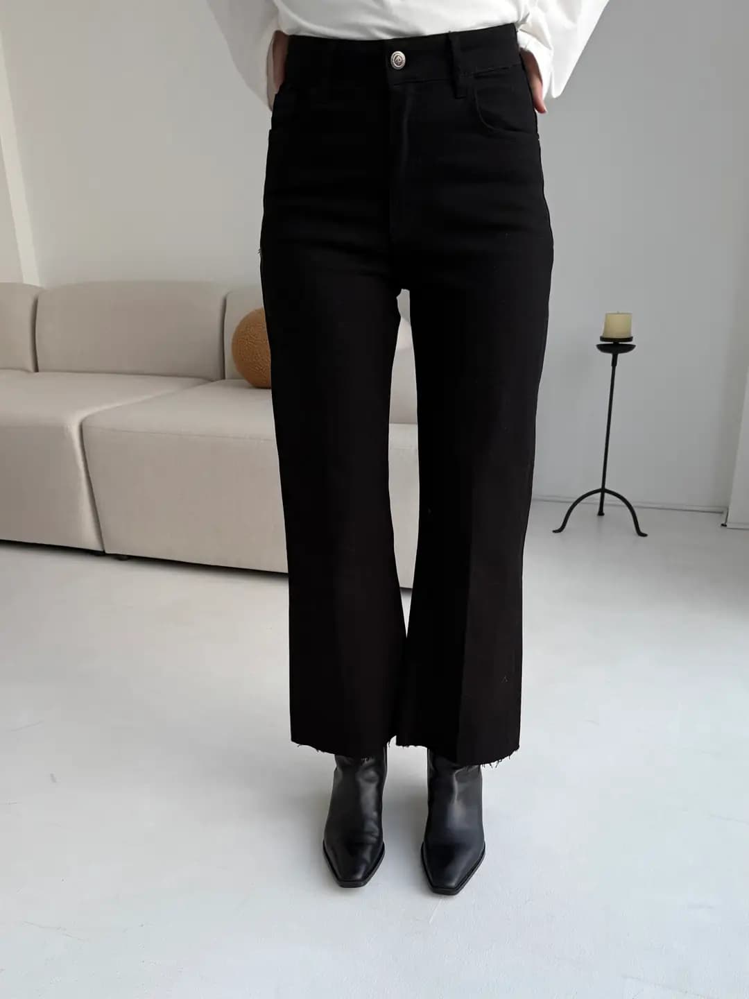 Premium Paçası Kesik Flare Jean Siyah