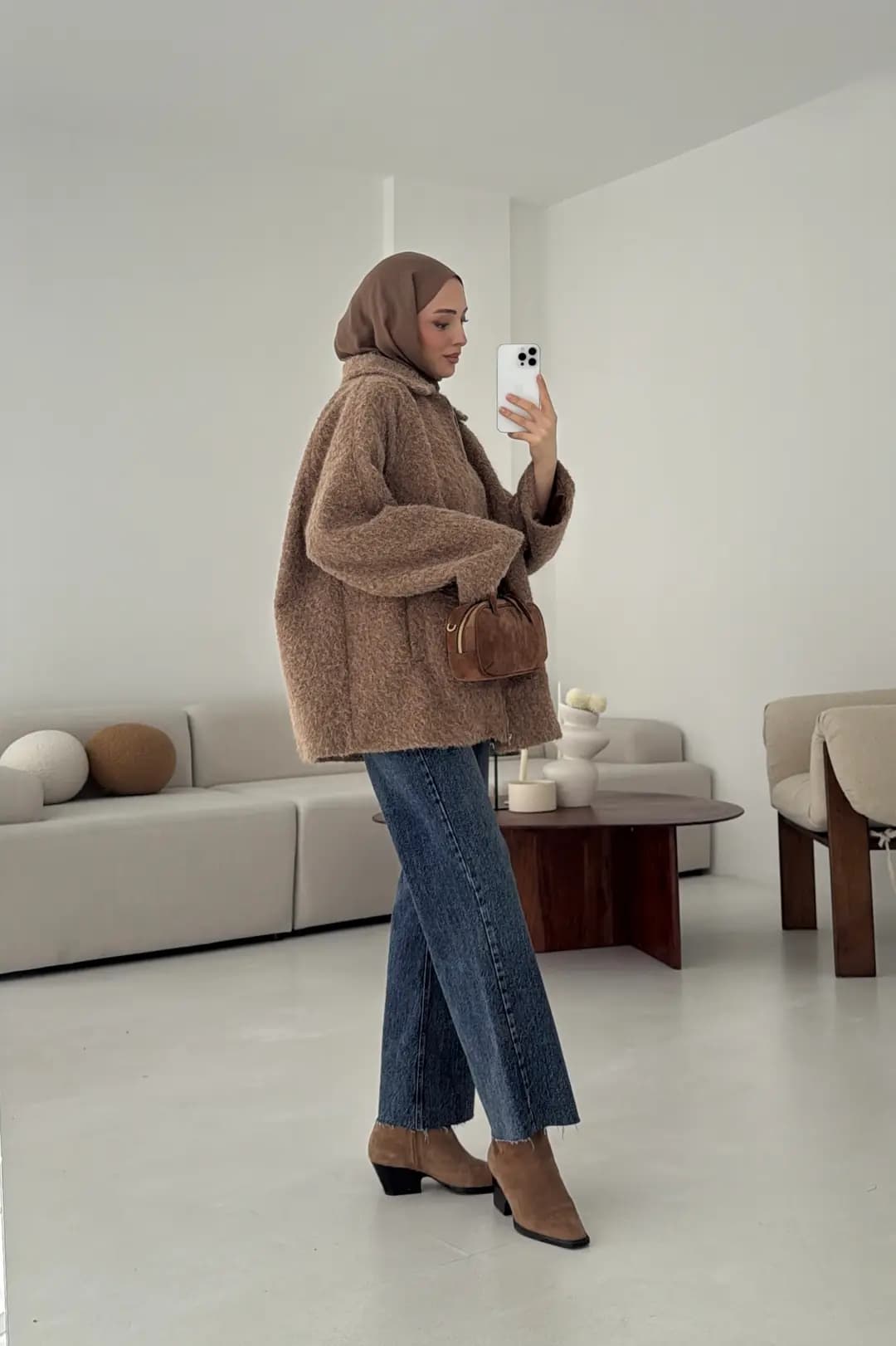 Kırçıllı Fermuarlı Kaban Kahve