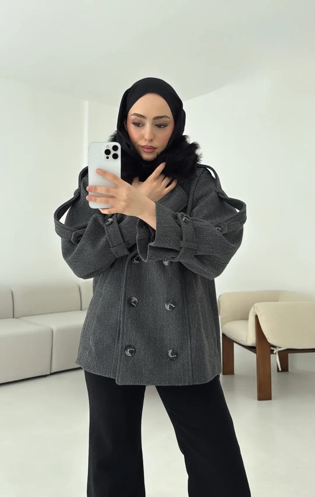 Asortİ Yakalı Kaşe Kaban Antrasit