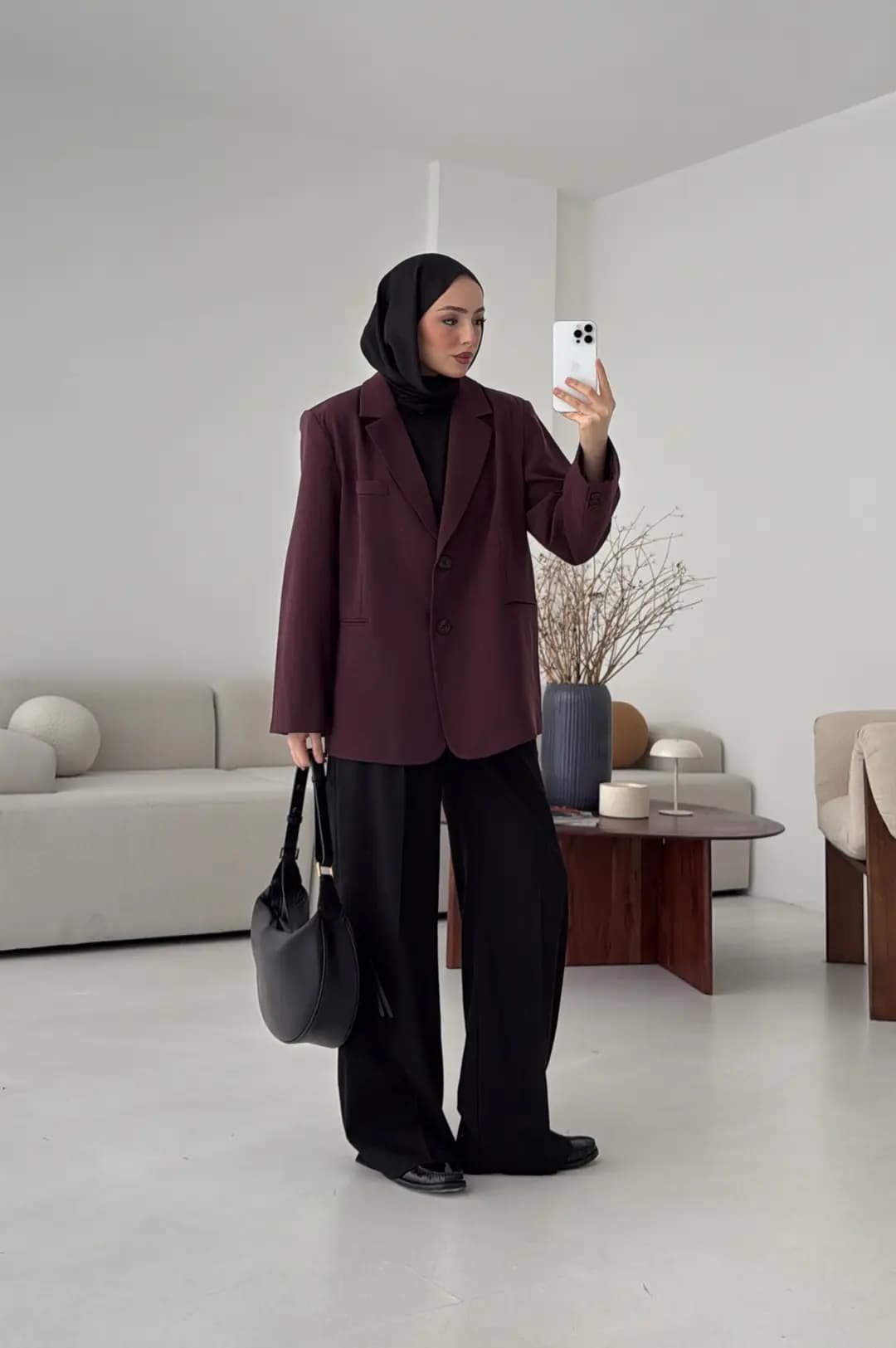 Oversize Yırtmaç Detay Ceket Bordo