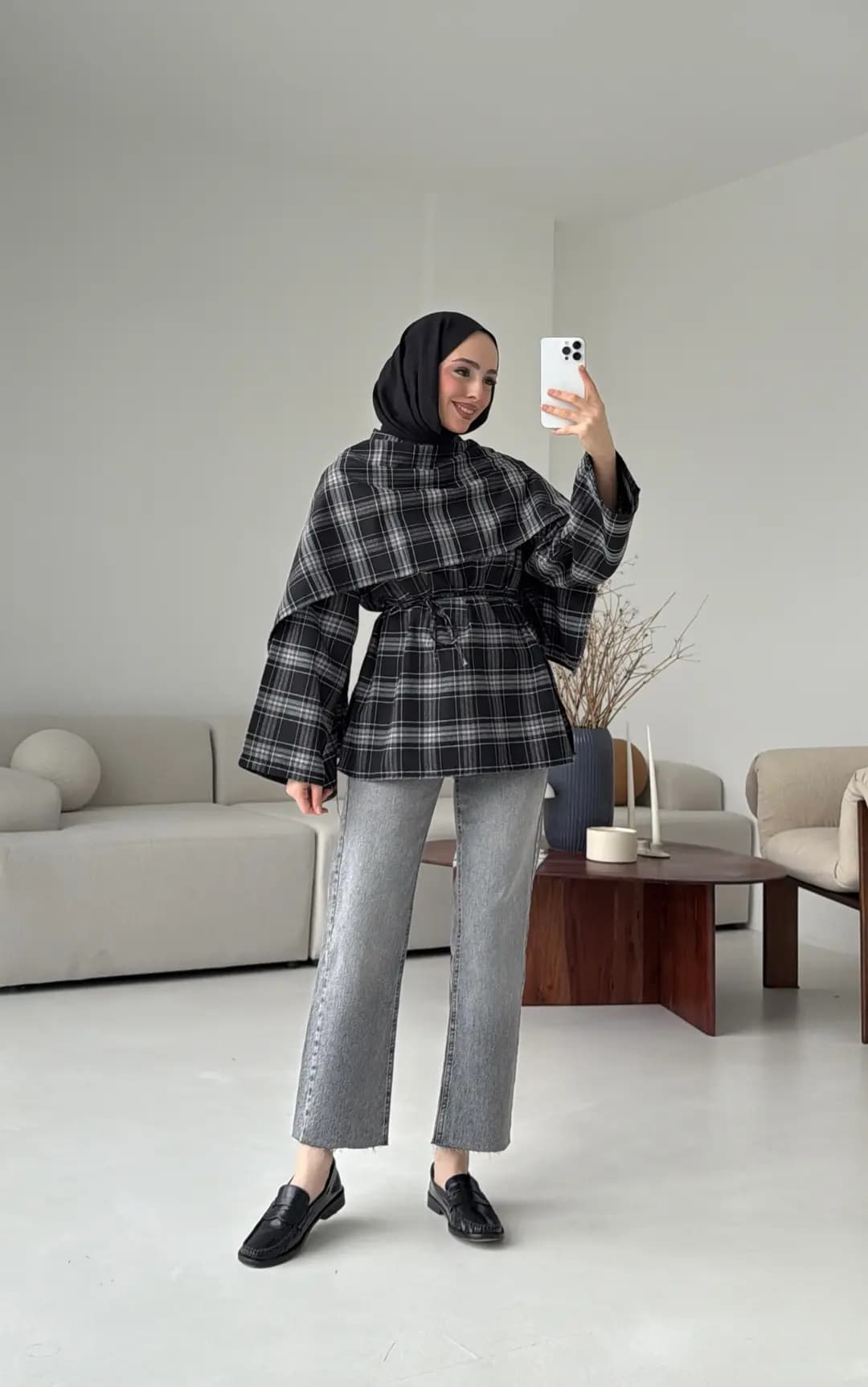 Ekose Şallı Gömlek Siyah