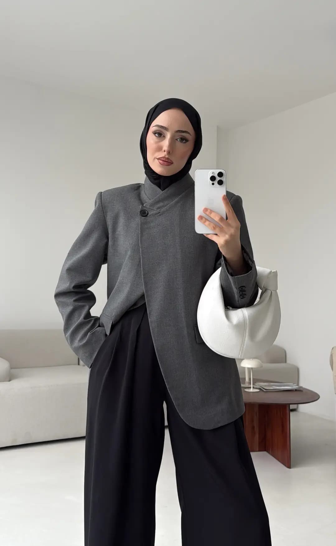 Tek Düğmeli Hakim Yaka Ceket Koyu Gri