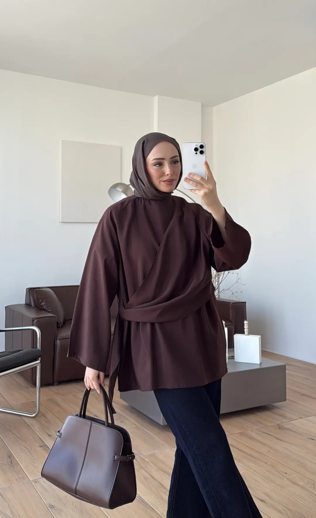 Yandan Şallı Tunik Kahve