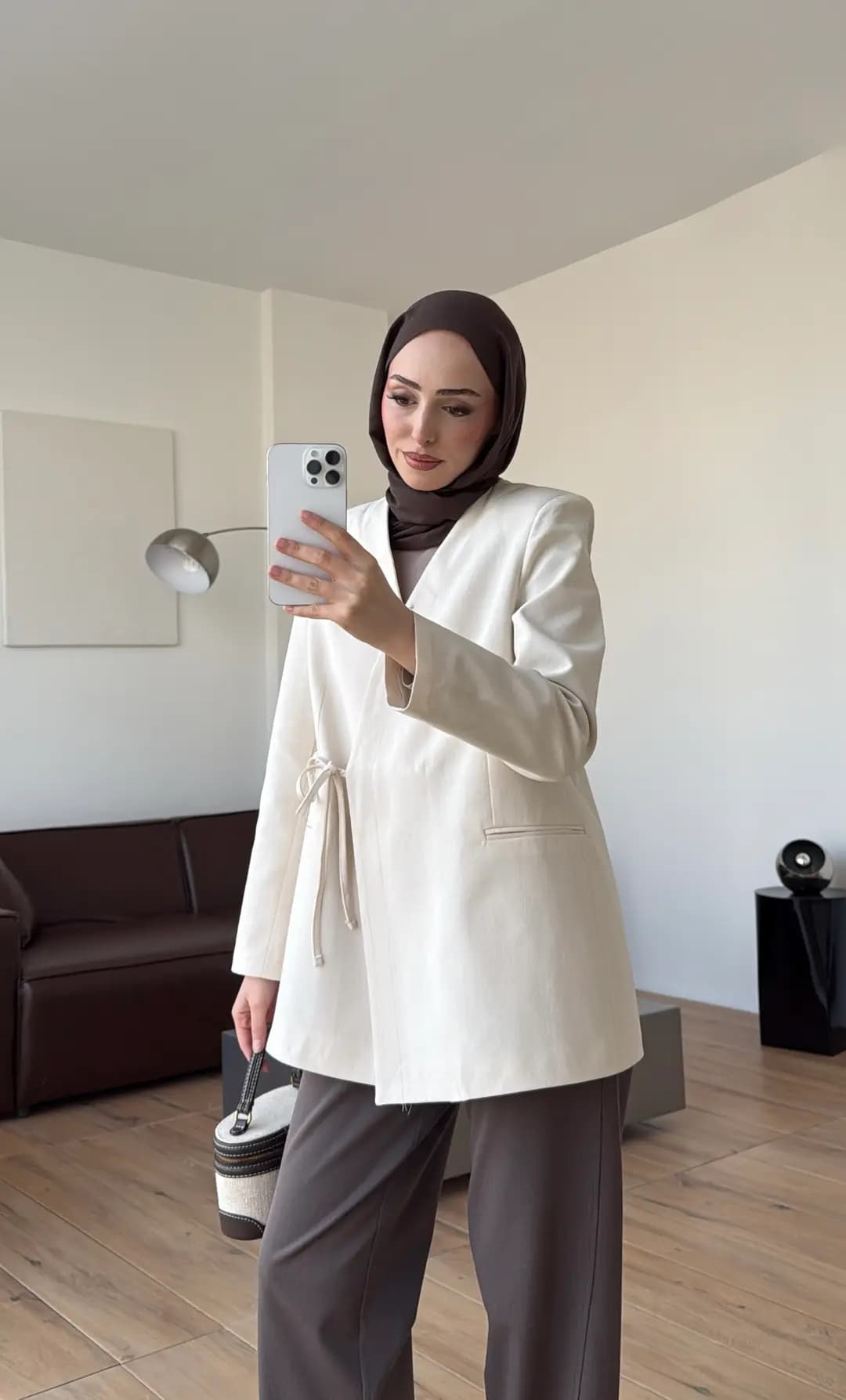 Bağcık Detay Ceket Natural