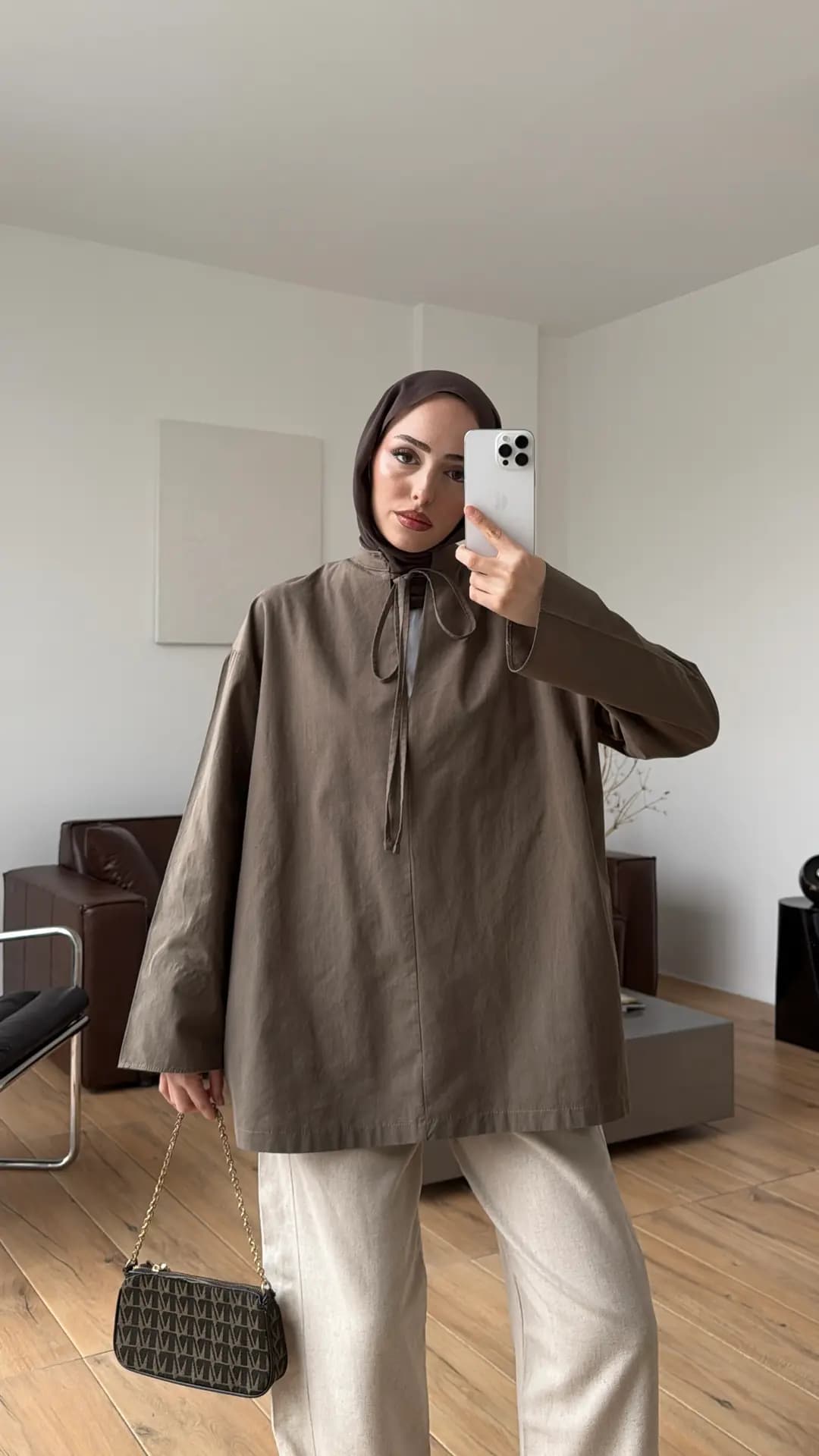 Yakası Bağlamalı Keten Bluz Haki