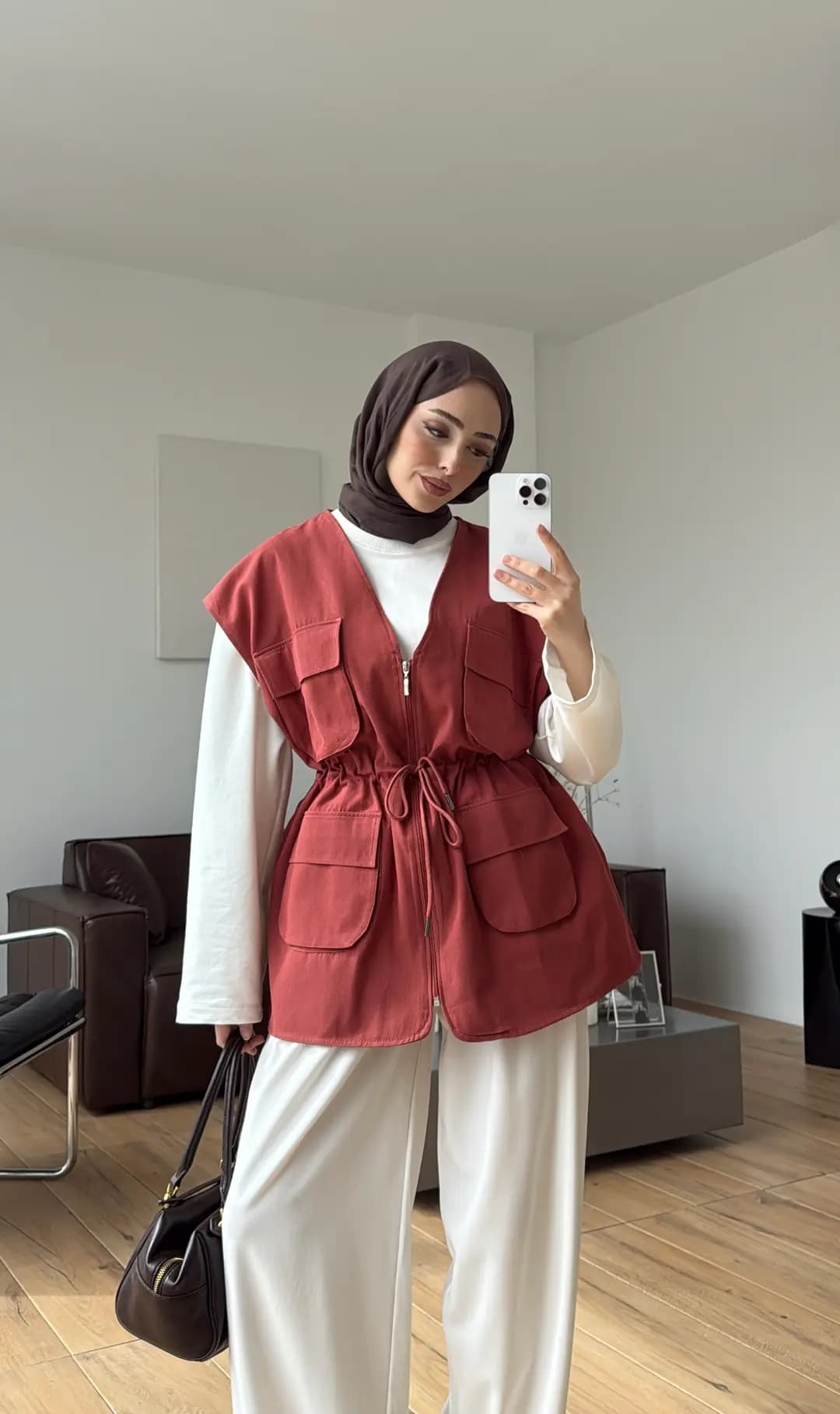 Cepli Gabardin Yelek Kiremit