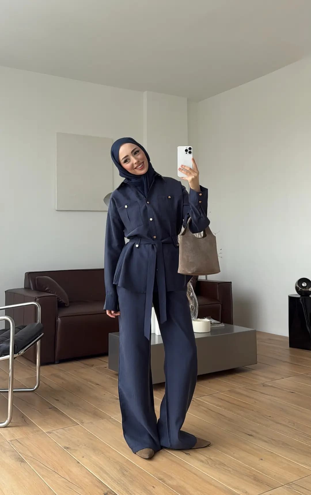 Tencel Bağlamalı Gömlek Pantolon Takım Lacivert