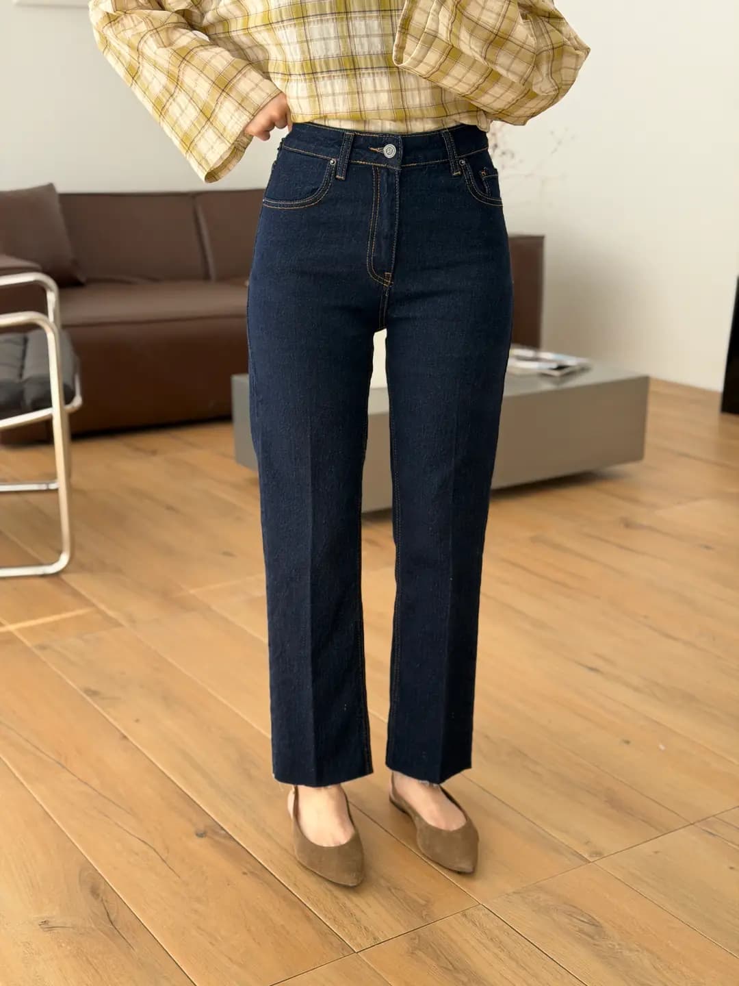 Premium Paçası Kesik Lacivert Jean