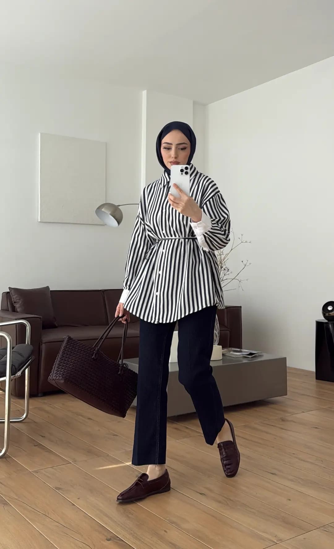 Kontrast Geçişli Çizgili Gömlek Lacivert