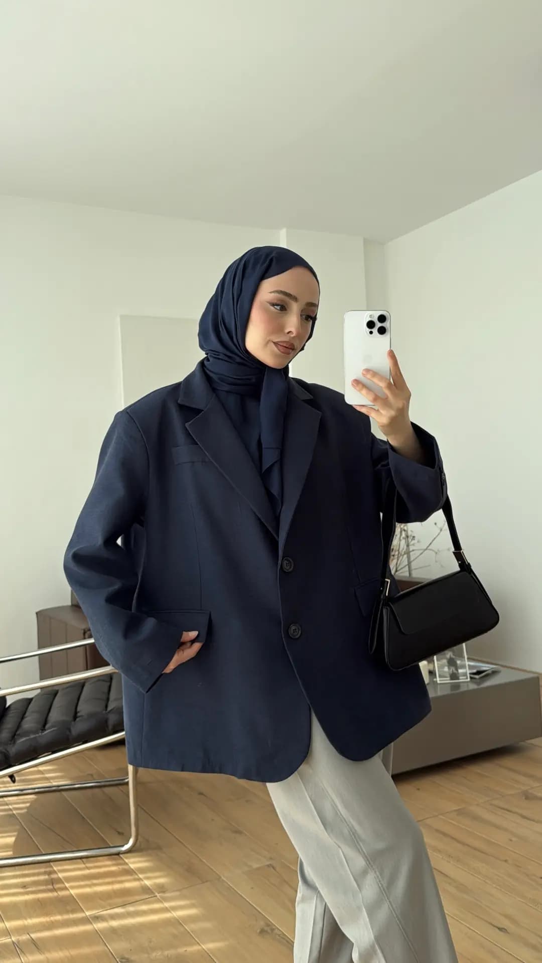 Oversize Keten Ceket Lacivert
