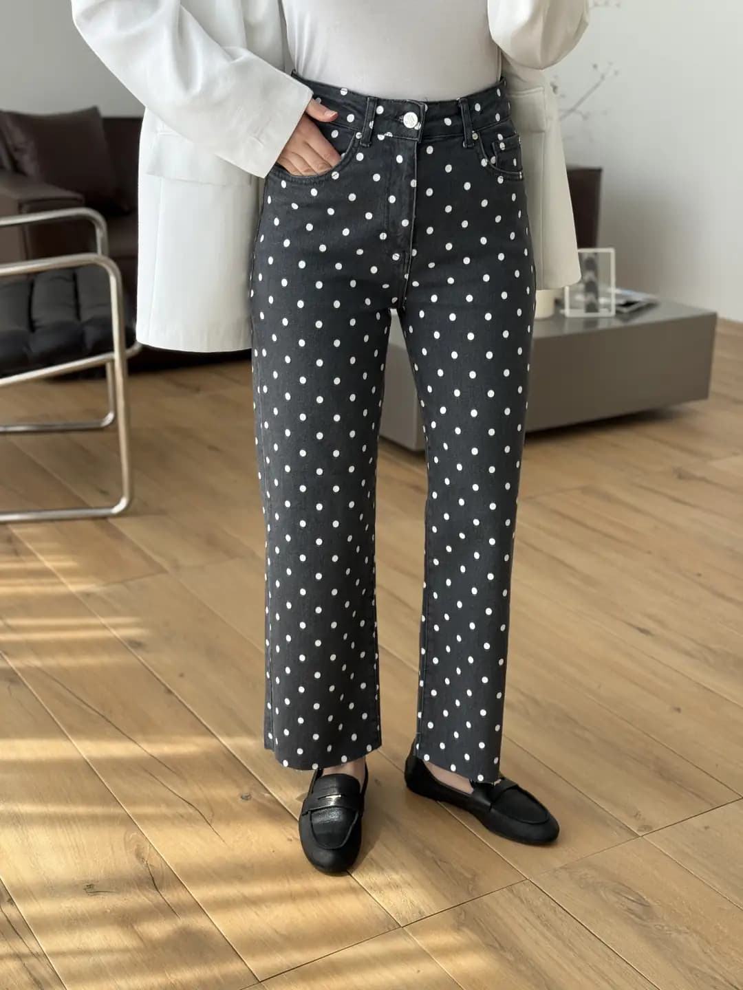Premium Puantiyeli Jean Antrasit