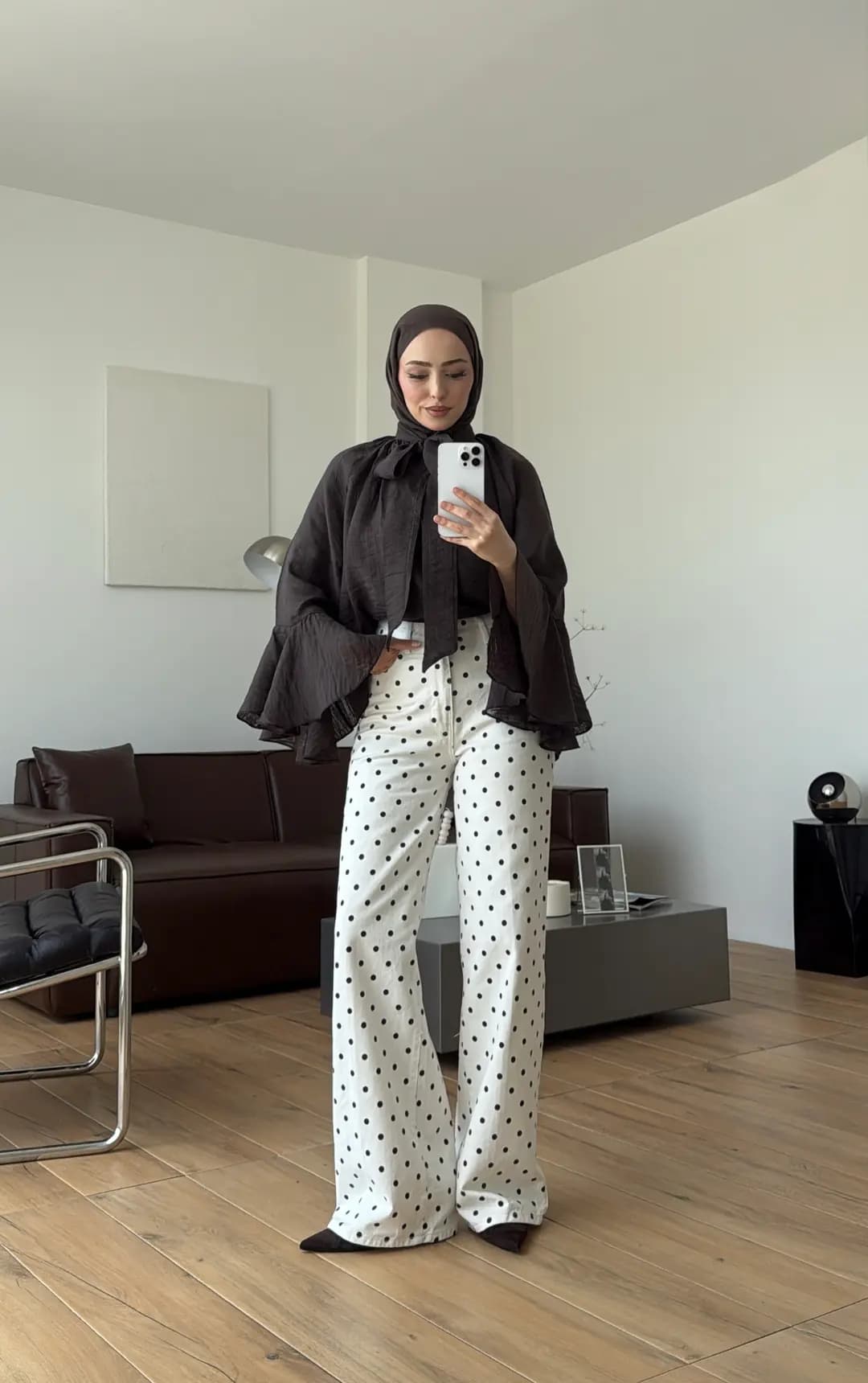 Kolları Volanlı Gömlek Kahve
