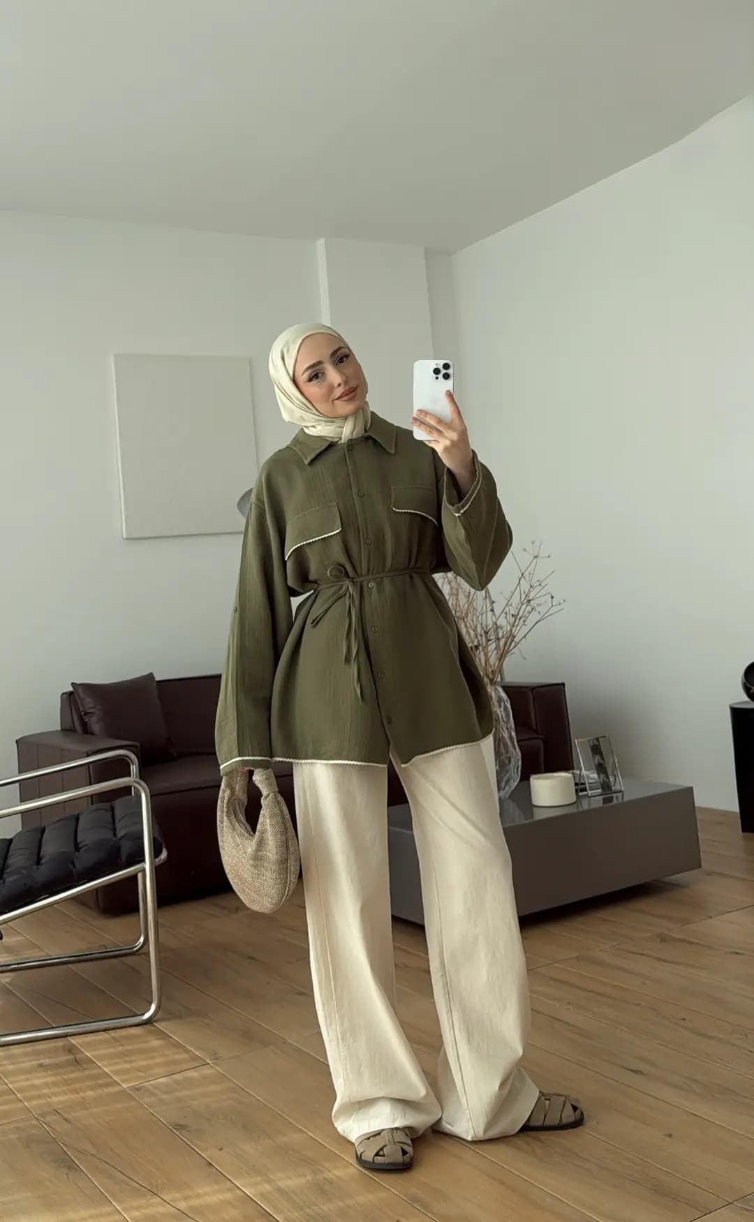 Müslin Dantel Detaylı Gömlek Haki