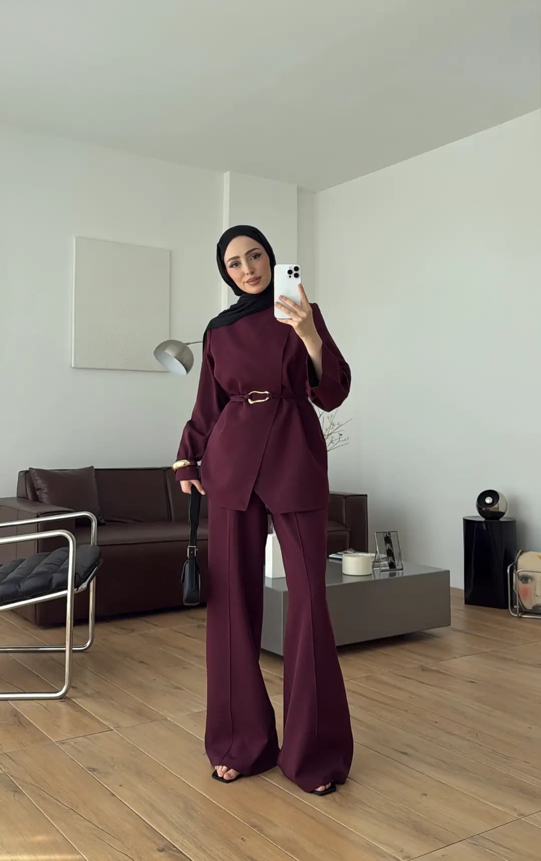 Ön Detaylı Pantolon Takım Bordo