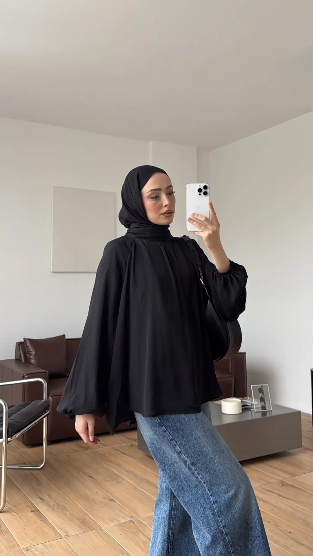 Krinkıl Atkılı Bluz Siyah