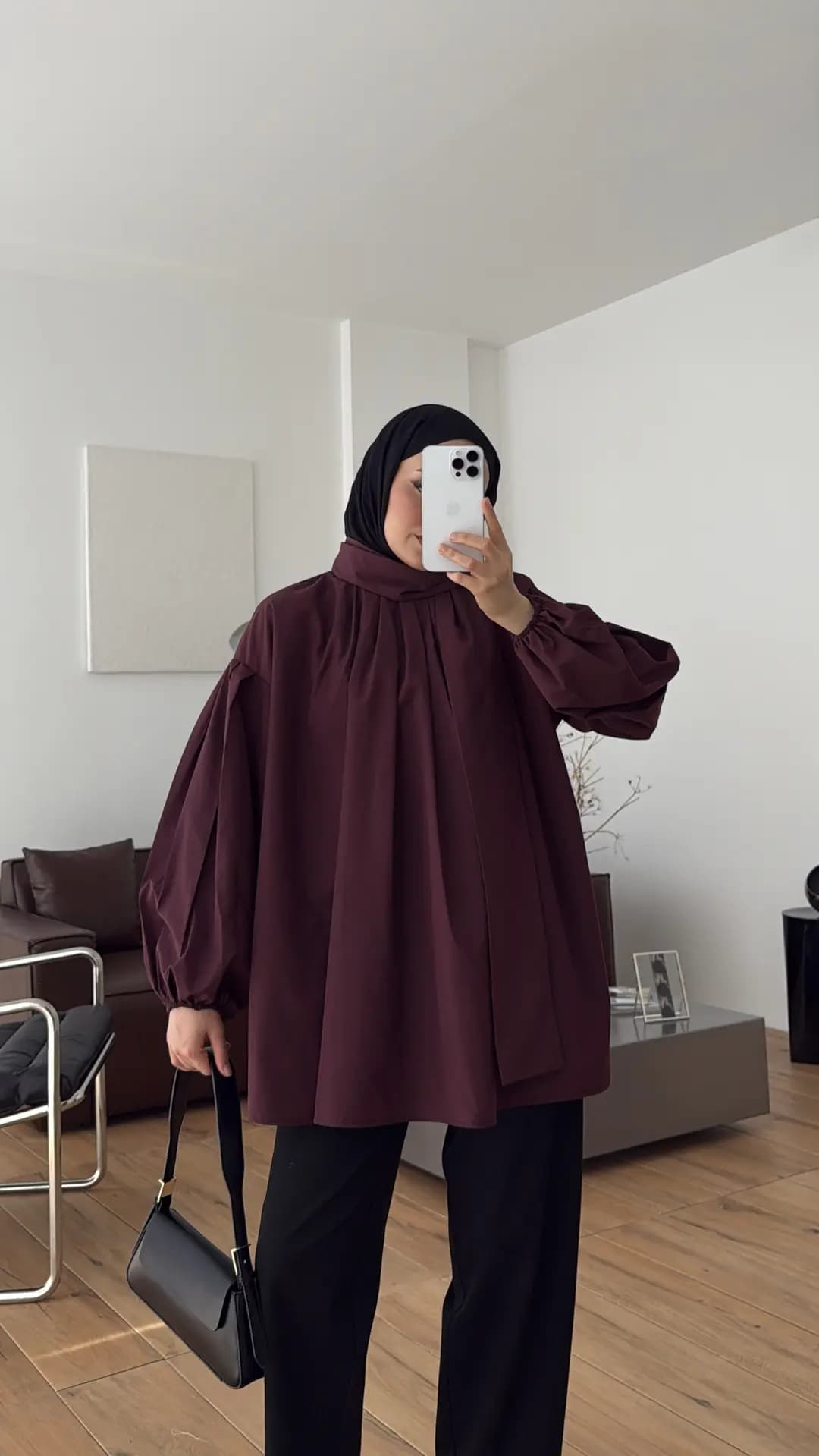 Şallı Pileli Bluz Bordo
