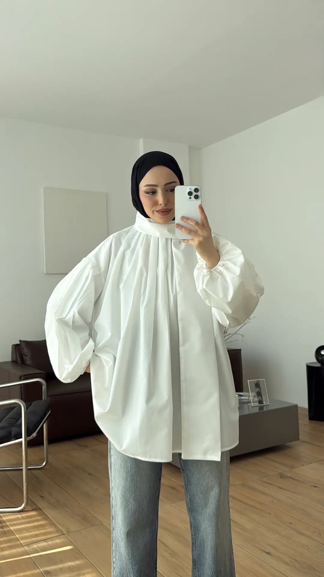 Şallı Pileli Bluz Beyaz