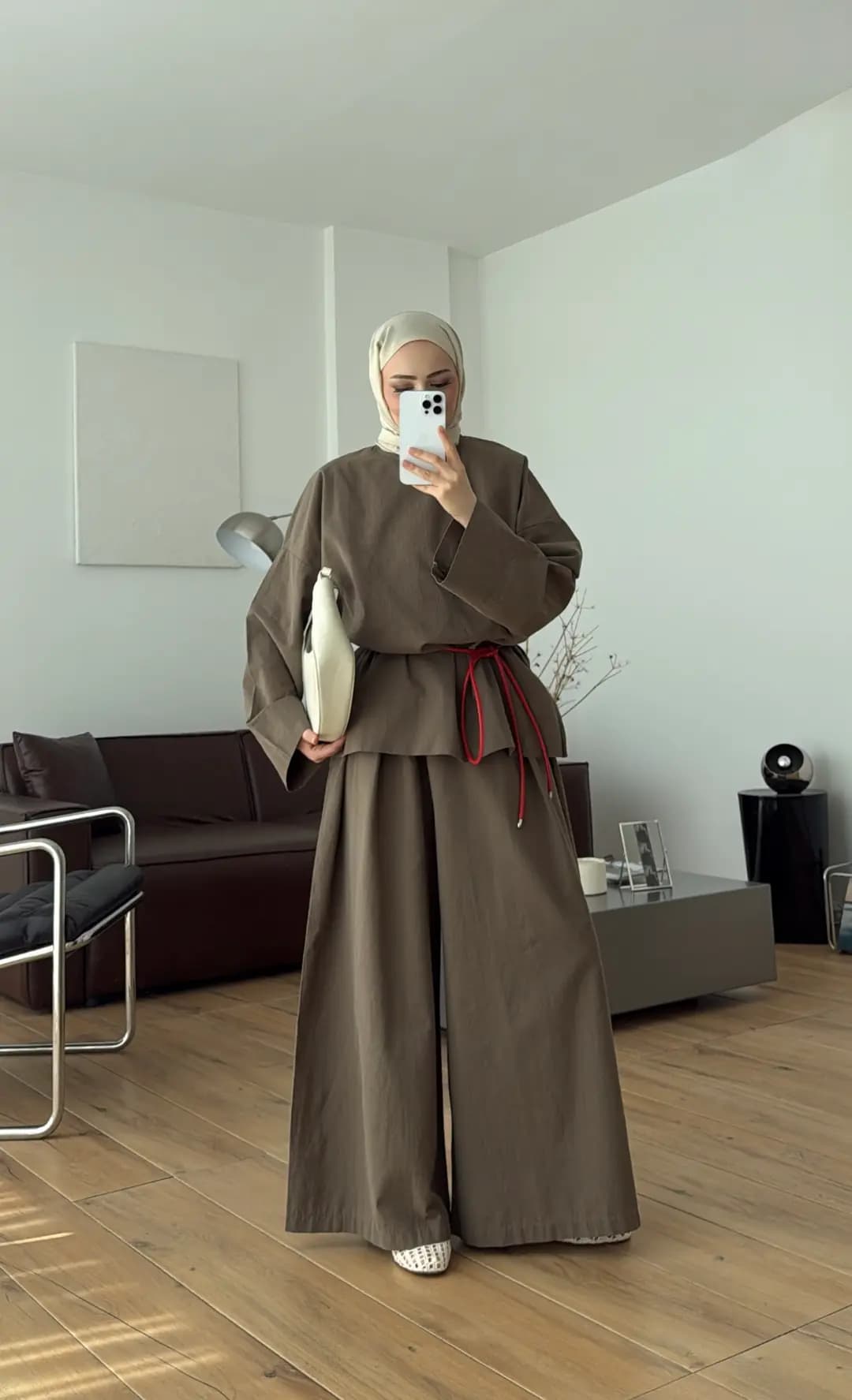 Oversize Keten Bluzlu Takım Haki