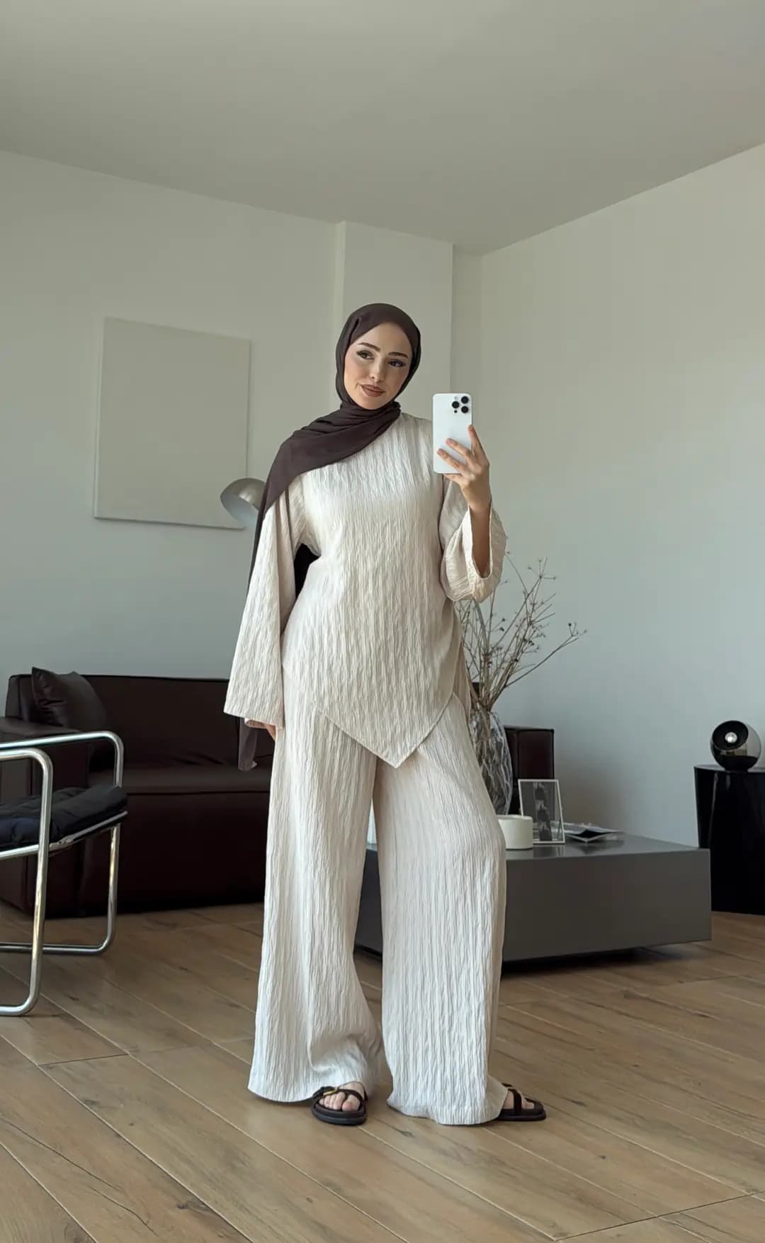Çizgili Tunikli Takım Bej