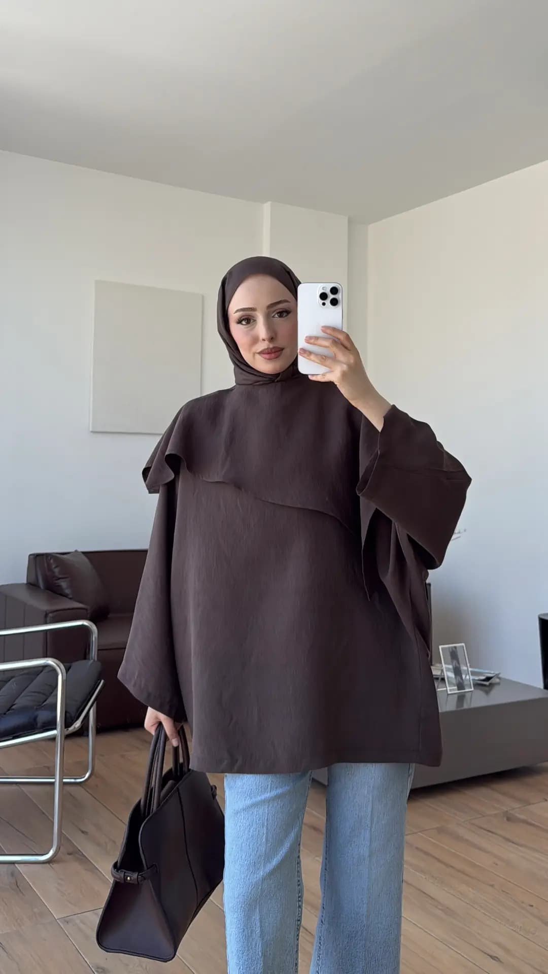 Yarasa Kol Şallı Bluz Kahve