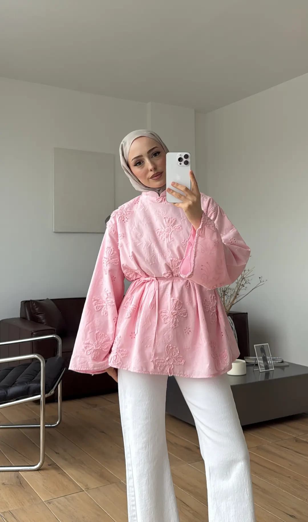 Dantelli Hakim Yaka Bluz Pembe