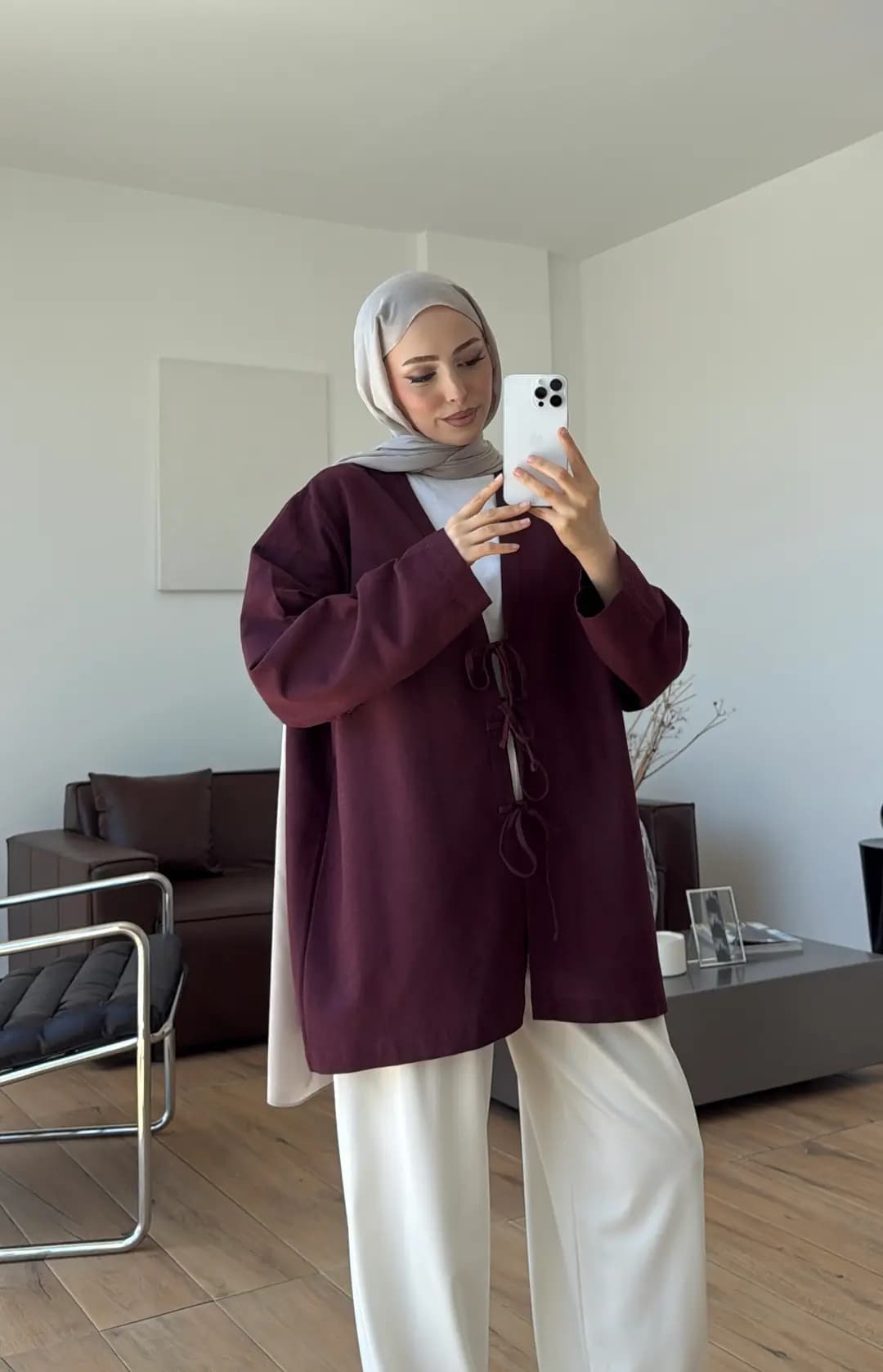 Üç Bağlamalı Kimono Bordo