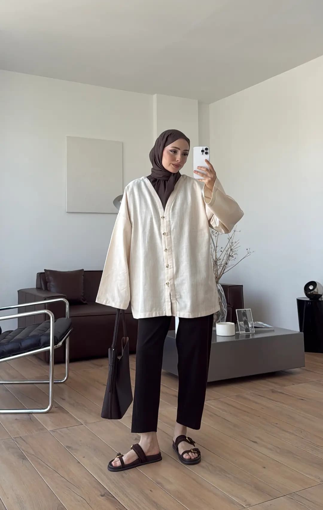 Linen Kuşaklı Kimono Ekru