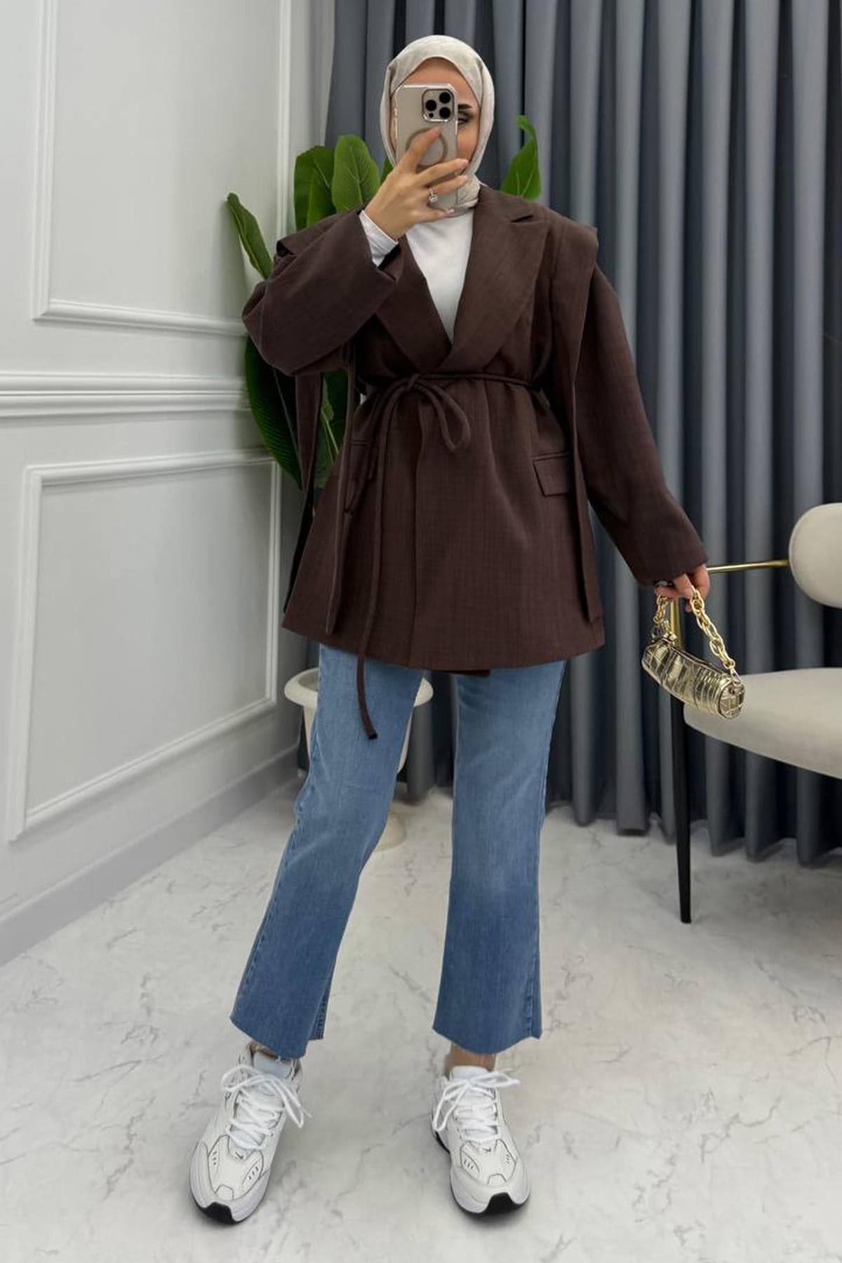 NİNA OMUZ DETAY BLAZER CEKET KAHVE