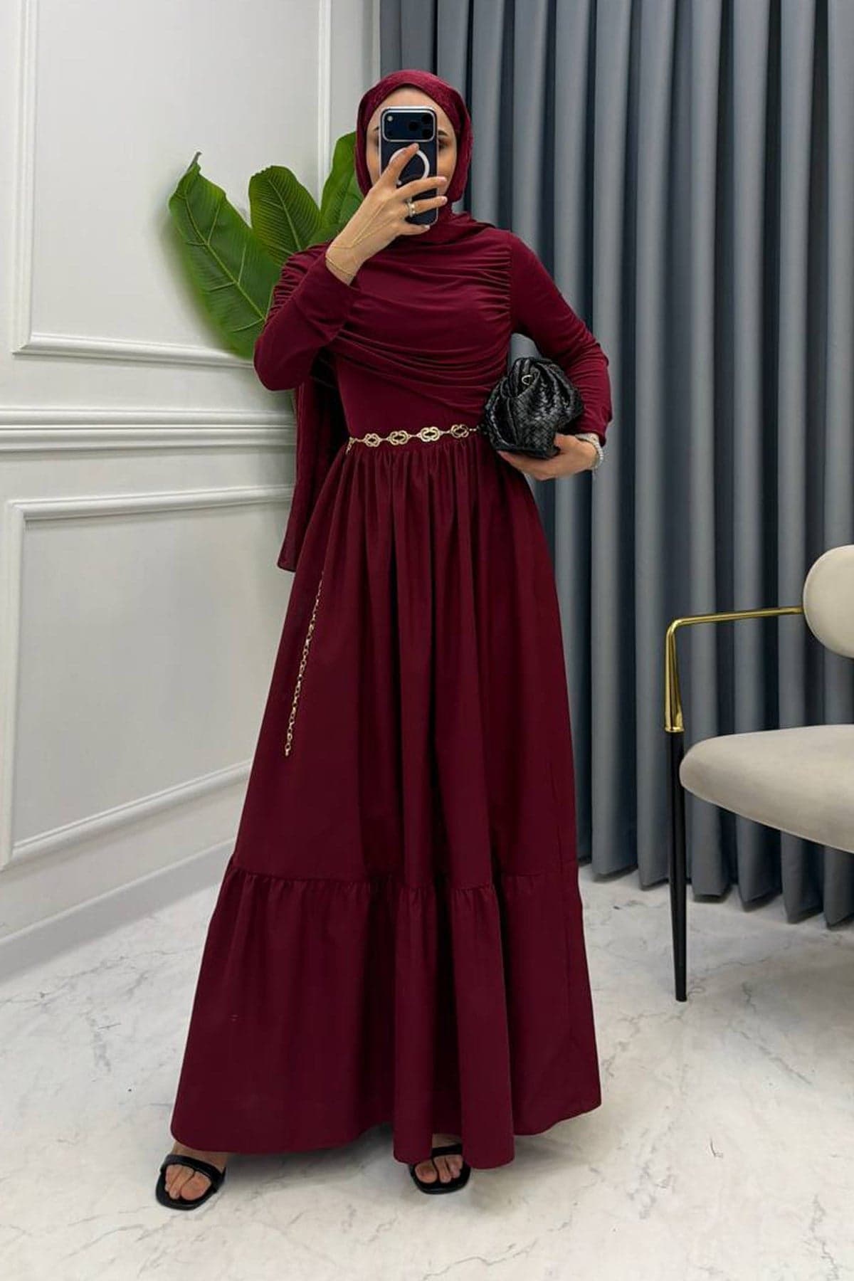 MARİ SANDY ELBİSE BORDO