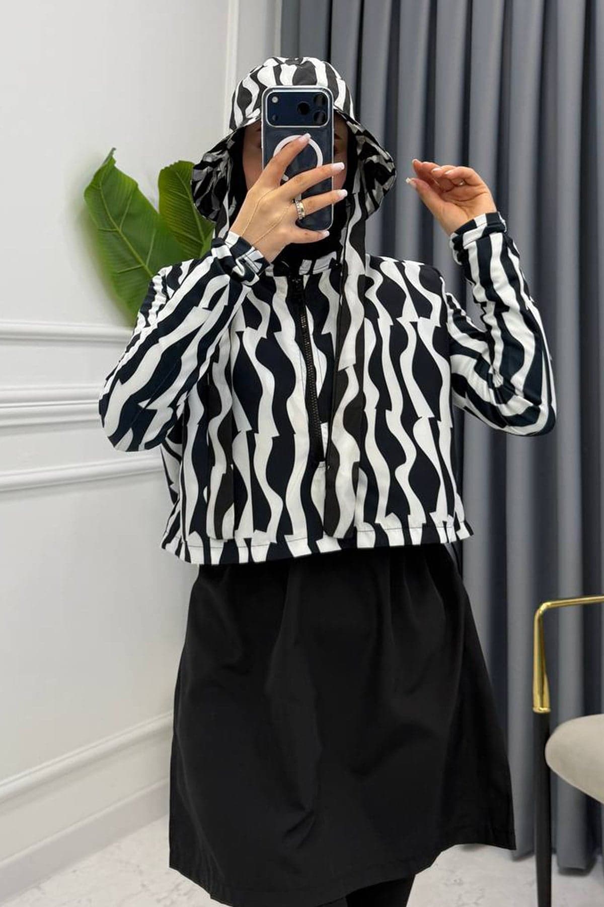 ZEBRA DESEN CROPLU MAYO TAKIM SİYAH